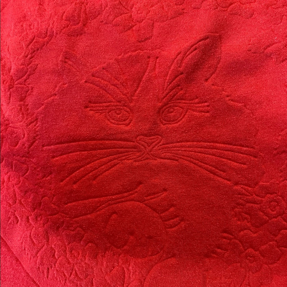 Vintage Cherry Red “Embossed” Cat inside Heart Short Sleeve Boxy T-shirt, Sz 2X
